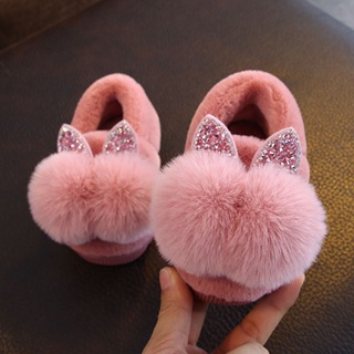 女寶寶可愛兔子包跟棉拖鞋 冬季保暖防滑室內鞋 女童毛絨卡通地板鞋