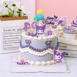 10 件三麗鷗 Kuromi 蛋糕裝飾紙杯蛋糕烘焙迷你插件生日派對裝飾品
