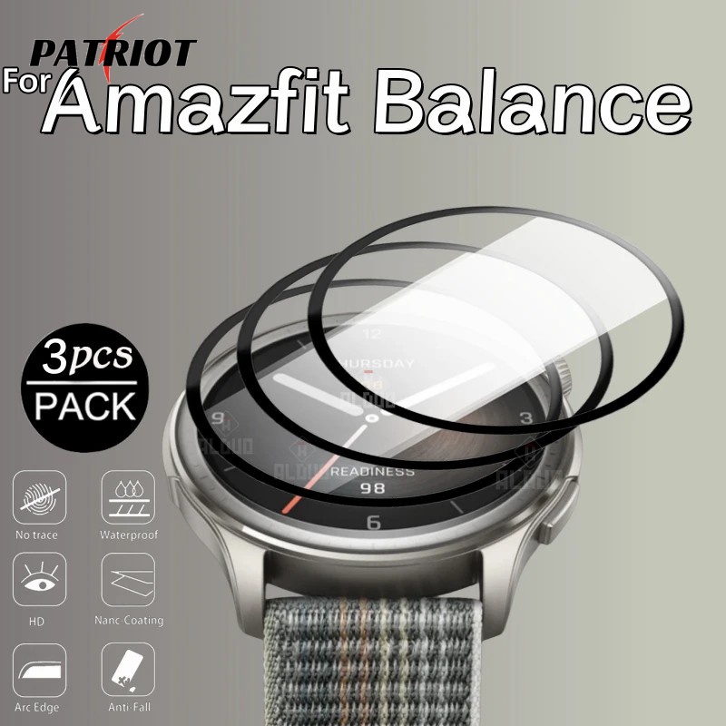 3 片兼容 Amazfit Balance - 全覆蓋屏幕保護膜 - 手錶配件複合膜 - 柔軟曲面保護膜 - 高清超薄防