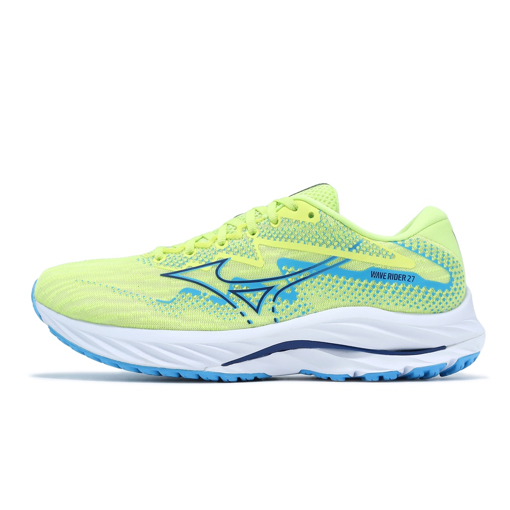 Mizuno 慢跑鞋 Wave Rider 27 螢光黃綠 藍 路跑 避震穩定 美津濃 男鞋 J1GC2303-57