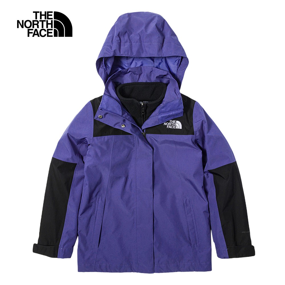 The North Face北面兒童藍紫色防水透氣保暖連帽三合一外套｜81RSKMI