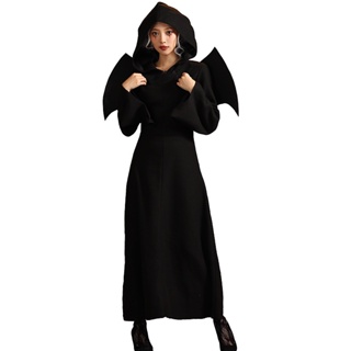 2023萬聖節新款 萬聖節服裝 女巫長袍裙蝙蝠翅膀黑色裙 cosplay角色扮演