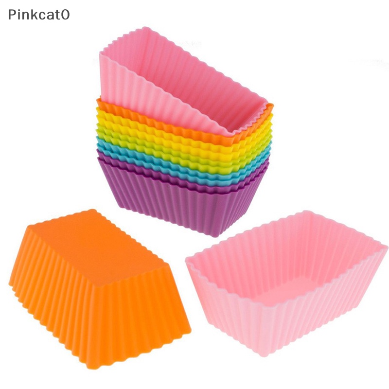 Pinkcat0 6PCS 蛋糕模具矽膠長方形蛋糕模具軟鬆餅紙杯蛋糕襯墊烘焙 TW