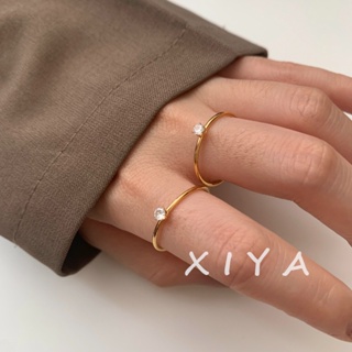 XIYA 經典簡約一顆鋯石細款戒指 金色單鑽指環