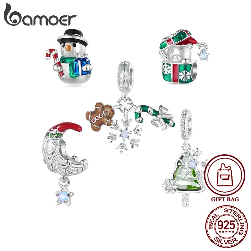 Bamoer 925 純銀吊飾吊墜聖誕雪人禮盒吊飾系列手鍊 DIY 配件