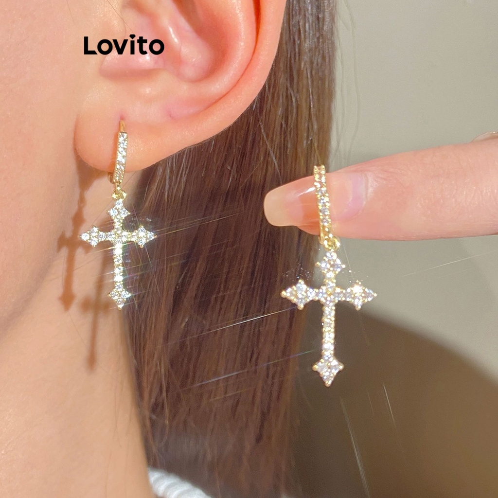 Lovito 女士休閒素色水鑽耳環 LFA05088 (金色/銀色)