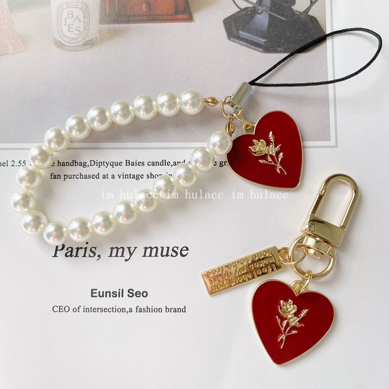 原創少女珍珠巴洛克玫瑰吊牌手機掛繩 airpods無線耳機掛包飾吊飾