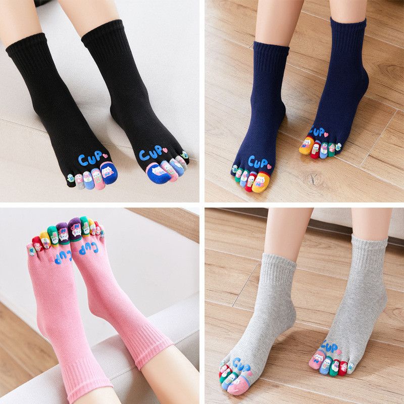 襪子 新款 藍姿欣新品五指襪女士純棉卡通可愛短筒夏日系中筒分腳趾秋冬款厚
