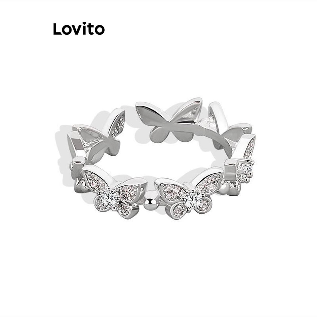 Lovito 休閒蝴蝶鑽石開口戒指 溫柔氣質女戒指 LFA08559 (銀色)