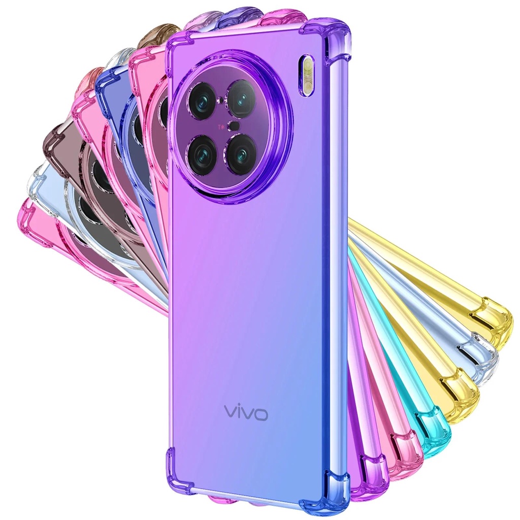 彩虹漸變安全氣囊透明 TPU 手機殼適用於 Vivo X100 Pro X90 Pro Plus 軟矽膠防震後蓋適用於