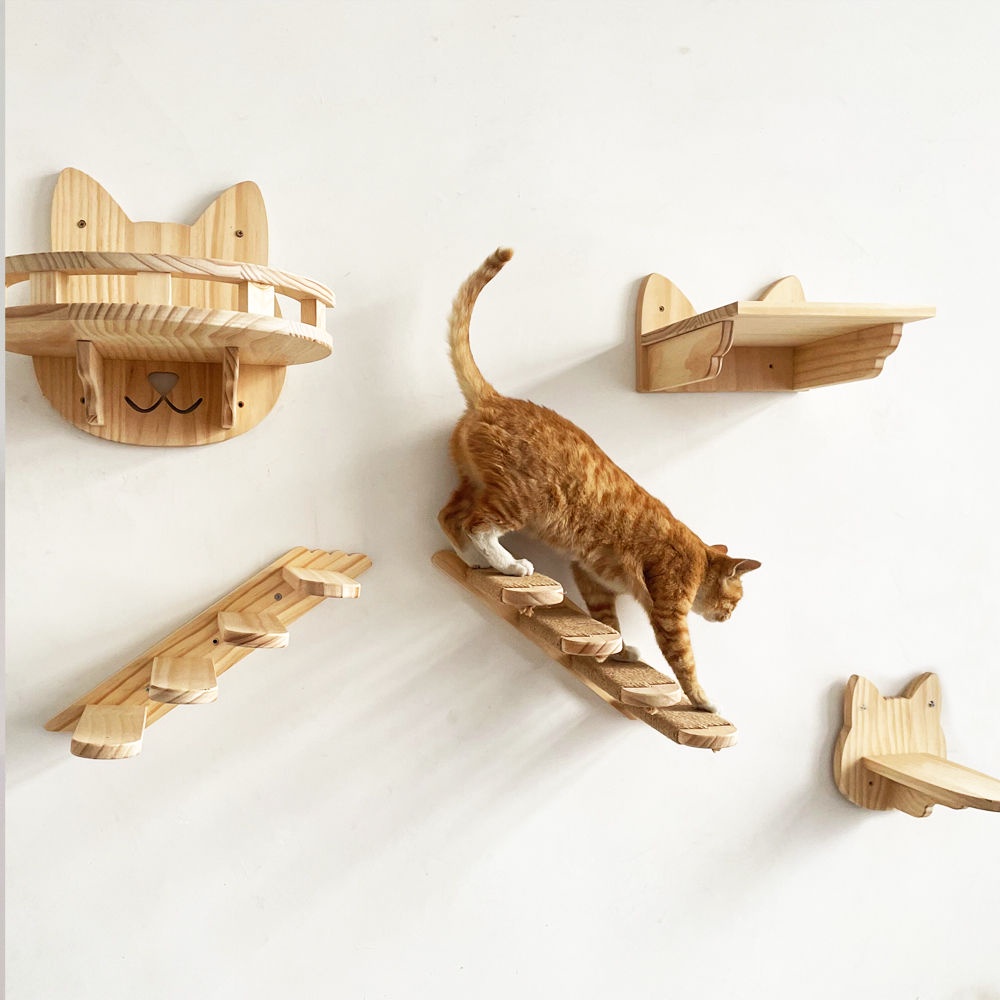 （限時免運）【不易變形 結實穩固】豪華實木貓牆壁掛式貓窩貓爬架牆壁式跳台跳板爬梯木質牆上貓家具