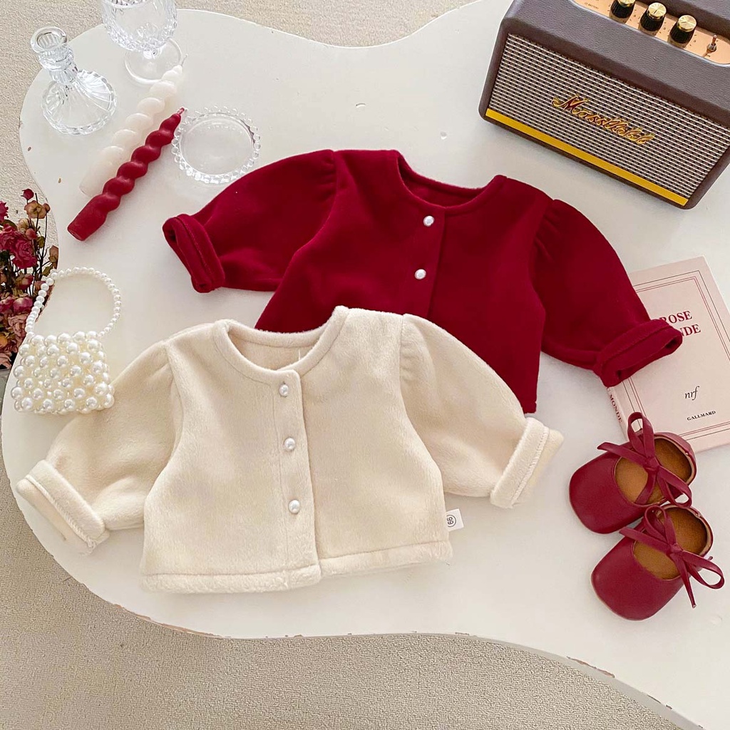嬰兒外套 2 色毛皮大衣紅色女嬰新年服裝 1-3 歲