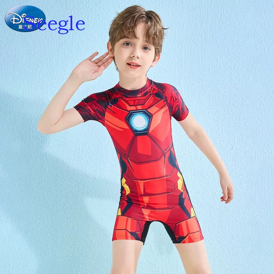 現貨 迪士尼 兒童泳衣 夏季新款 漫威鋼鐵俠 男童連身專業游泳套裝 男童泳衣