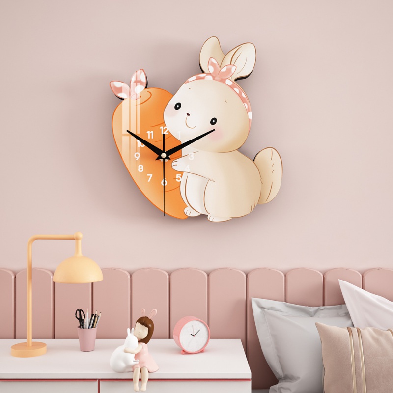 現貨  GZ03蝴蝶結兔掛鐘兒童房靜音卡通臥室掛鐘 女孩鐘錶創意裝飾畫時鐘