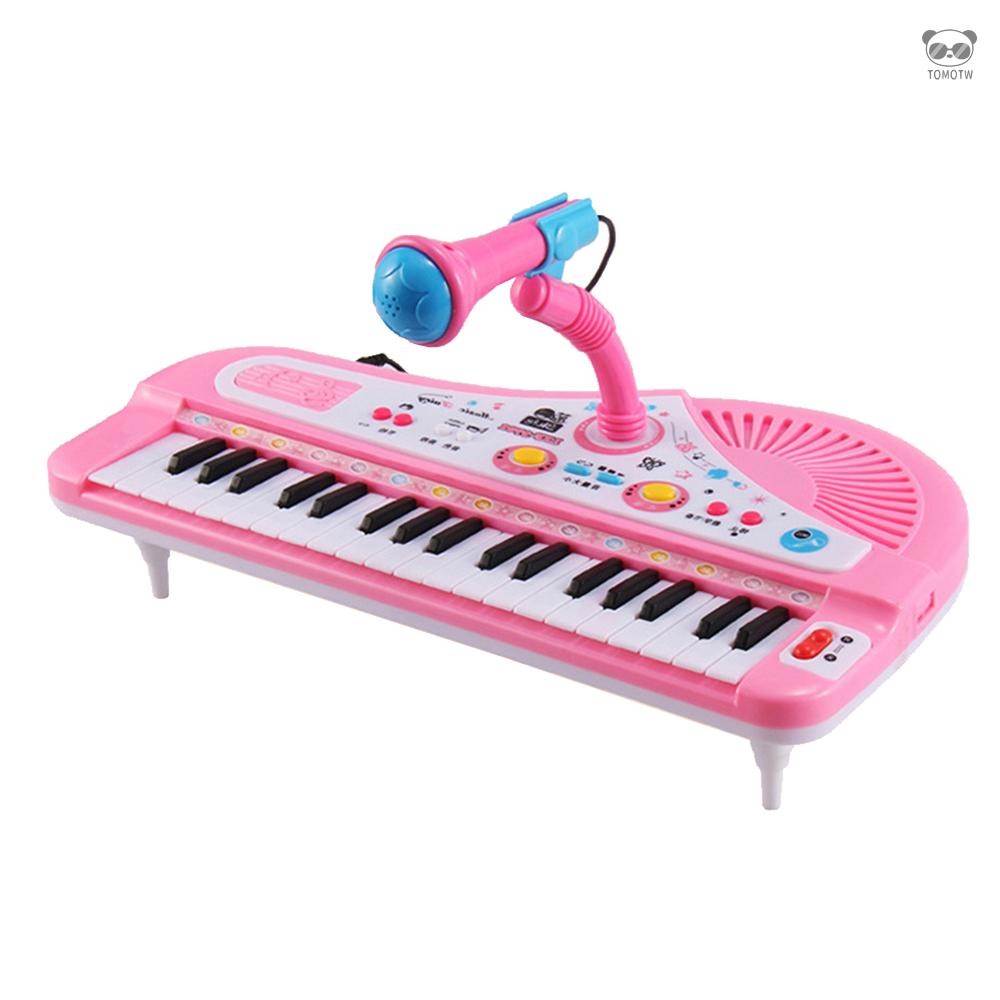 兒童迷你電子琴 37鍵多功能鋼琴 早教樂器 帶麥克風話筒 粉色（不帶電池）（中英文面板隨機出貨）