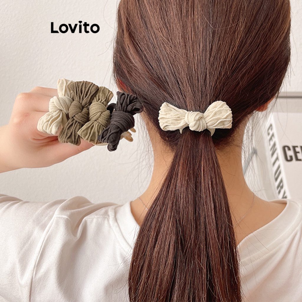 Lovito 女士休閒素色蝴蝶結髮帶 L63AD357