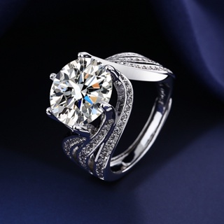 奢華白鑽戒指 時尚優雅莫桑石戒指 旋轉花紋女士戒指