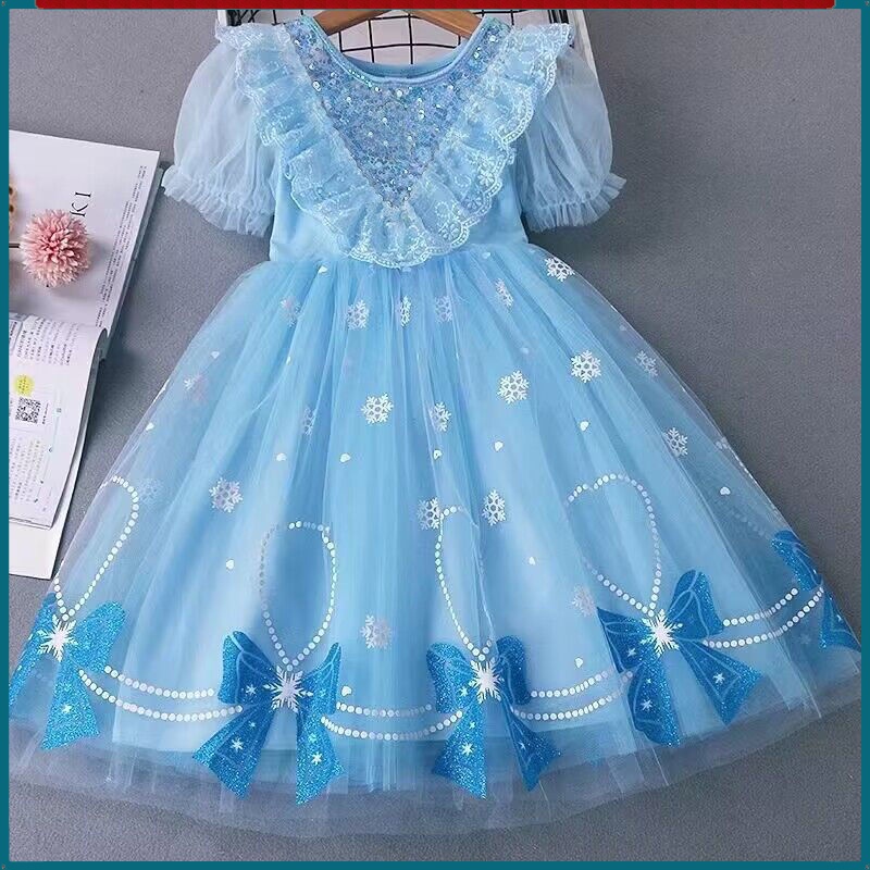 兒童服裝艾莎公主裙子夏季女孩的衣服冰雪奇緣兒童愛莎洋裝夏裝短袖女童紗裙
