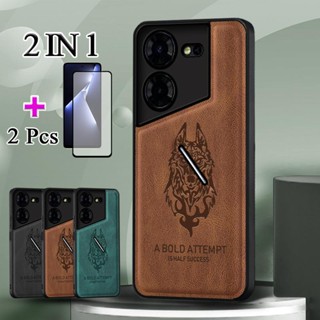 2 合 1 適用於 Tecno Pova 5 Pro 手機殼豪華皮革帶陶瓷保護膜