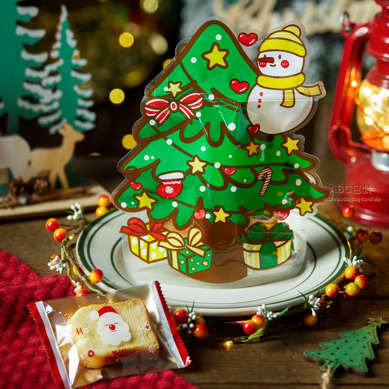 耶誕樹直立袋 耶誕節 卡通雪花酥包裝袋 曲奇 鈕扣餅乾直立袋 優格 山楂球糖果自封袋 透明袋子 年貨 干果 堅果 牛轧糖