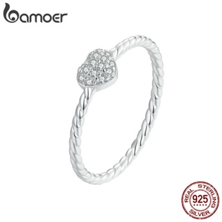 Bamoer 925 純銀戒指閃閃發光的心形設計時尚女式首飾禮物