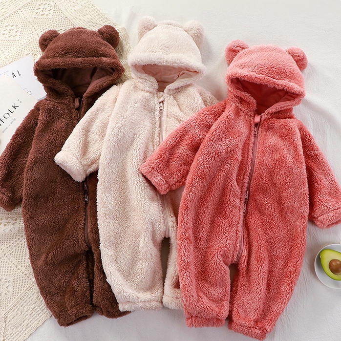 ❤熱銷推薦！嬰兒連身服秋冬款新生兒保暖爬服寶寶毛絨外穿拉鍊款罩衣兒童睡衣