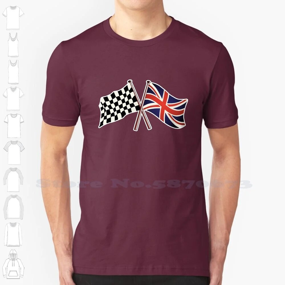 英國賽車旗幟軟貼紙時尚酷修身版型時尚復古 T 恤方格英國國旗