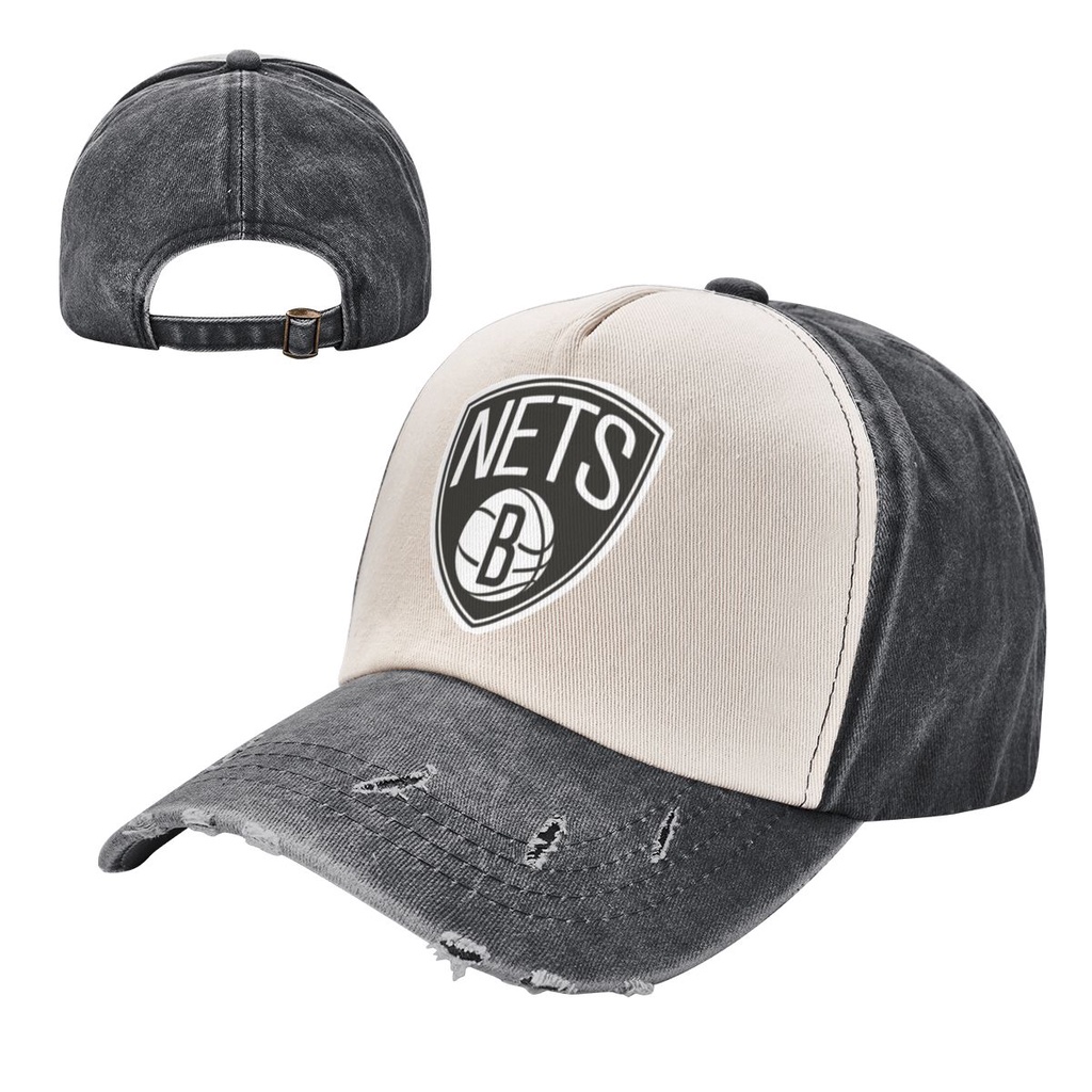新款 NBA Brooklyn Nets Logo 牛仔撞色水洗帽 成人牛仔帽子老帽  100%棉彎簷遮陽帽 可調整男女