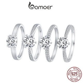 Bamoer 925 銀戒指奢華莫桑石首飾女士婚禮配飾
