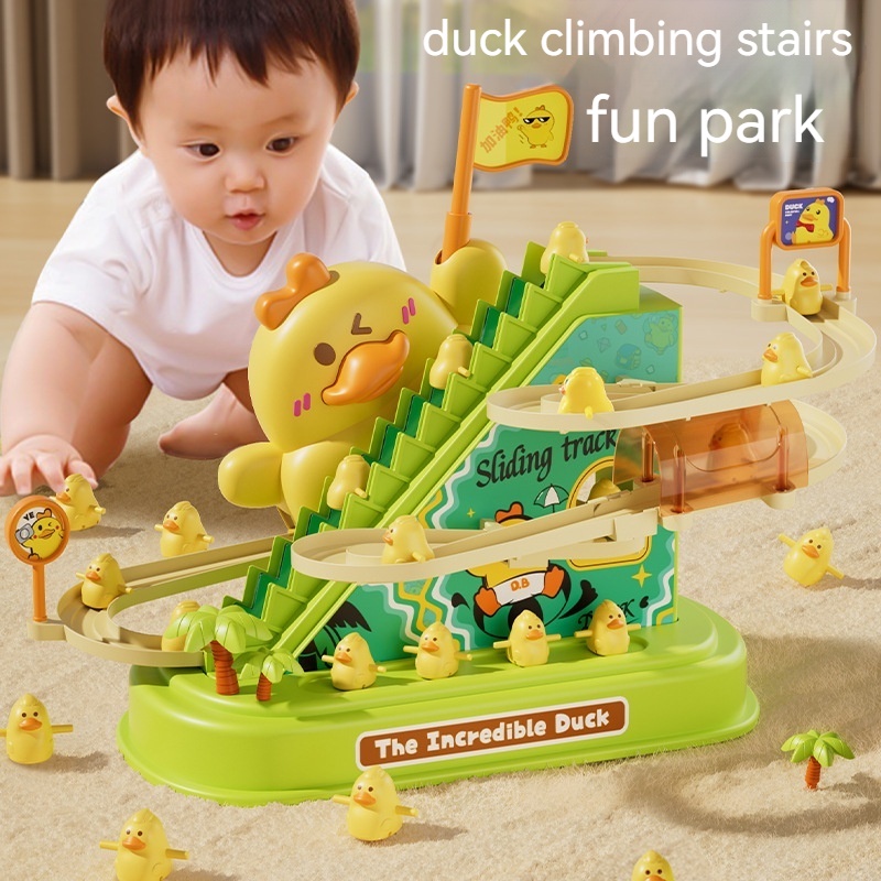 益智玩具小鴨子爬樓梯音樂電動鴨子滑軌汽車益智玩具