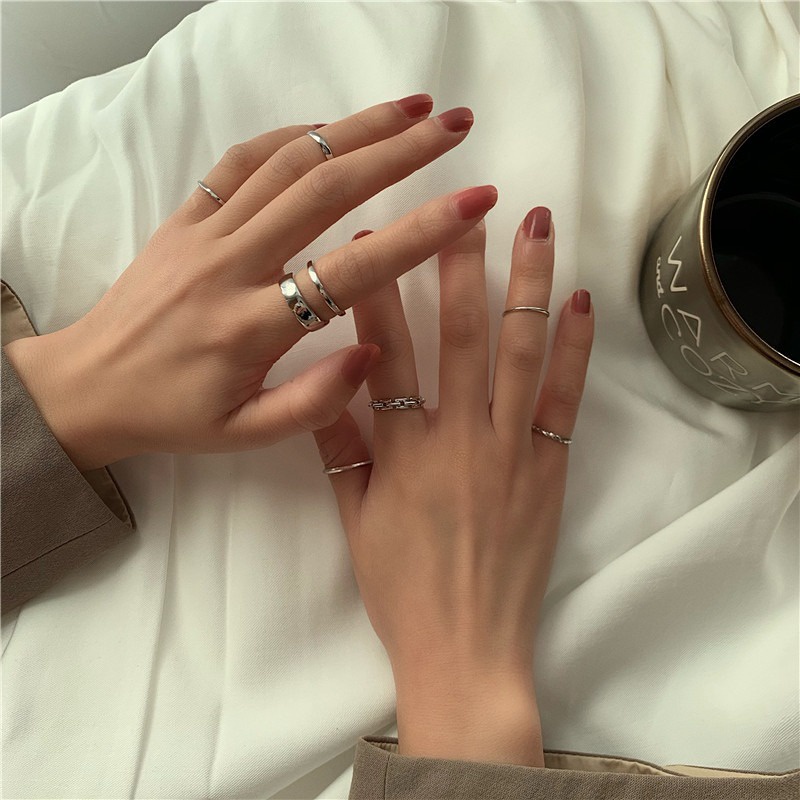 7 件/多件甜美酷女孩金屬簡約設計戒指套裝手指戒指關節戒指時尚首飾配件
