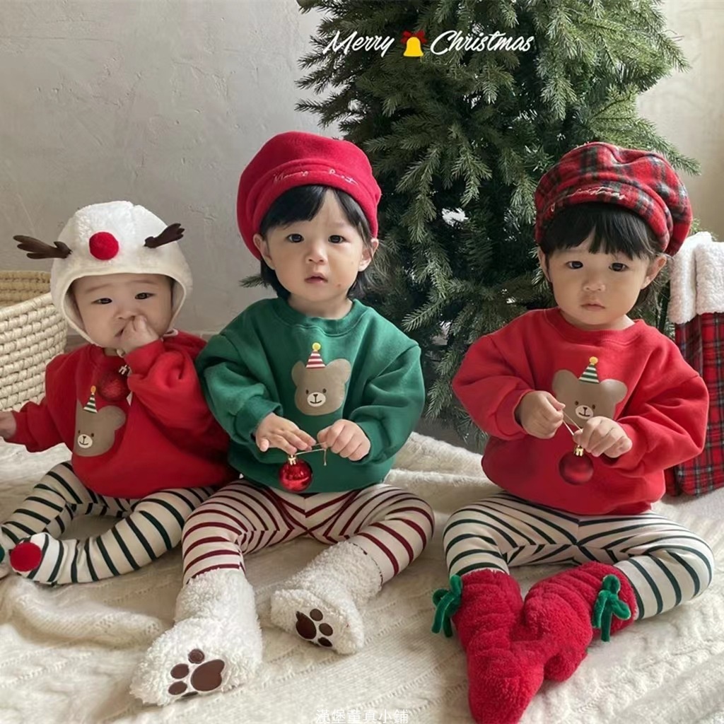 ⭐️台灣現貨⭐️2023秋冬男女兒童聖誕造型服裝 兒童可愛聖誕服裝童裝上衣褲子 冬季聖誕節兒童刷毛套頭上衣 兒童新年服飾