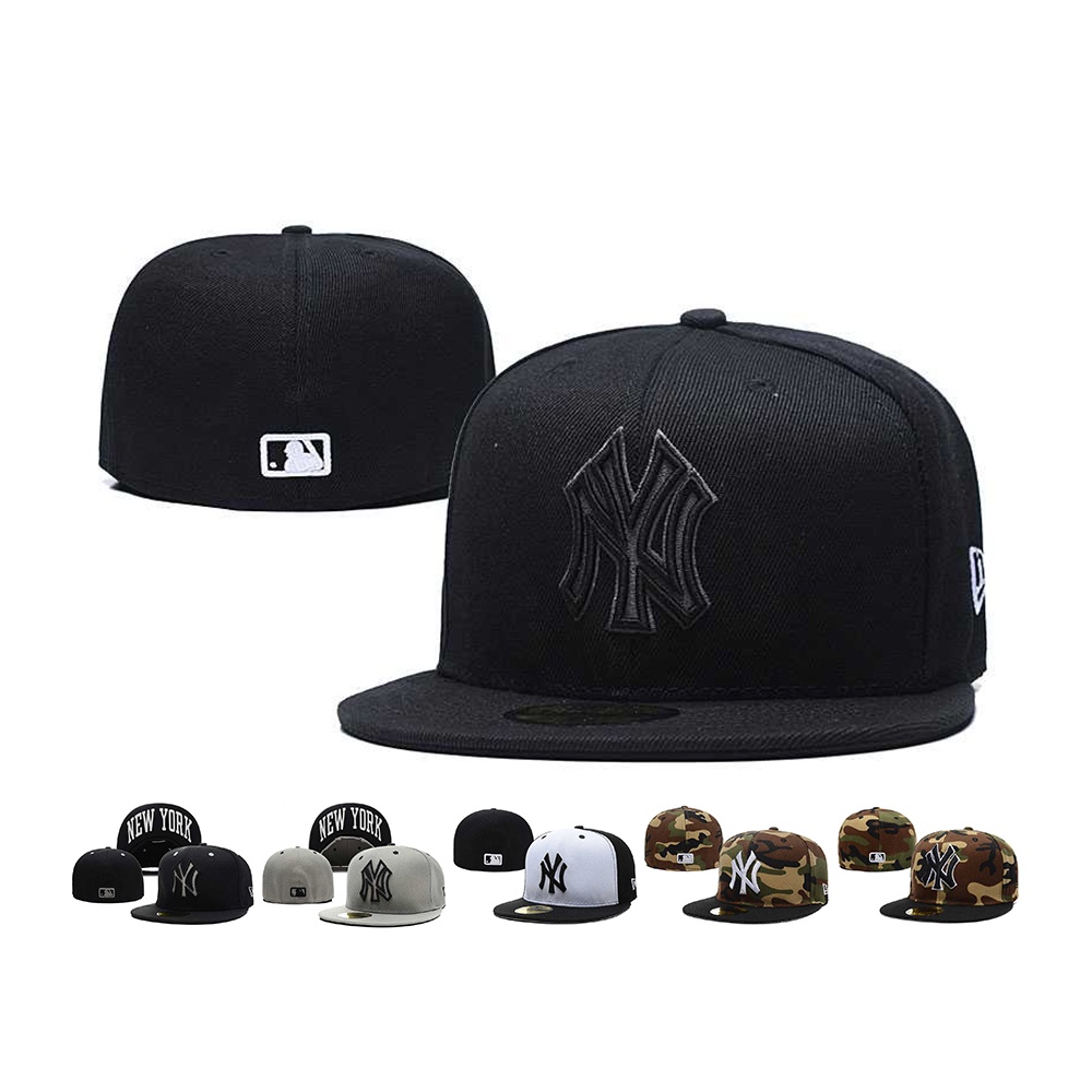MLB 尺寸帽 紐約洋基 New York Yankees 迷彩 黑 刺繡棒球帽 男女通用 平沿不可調 全封嘻哈帽 運動