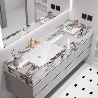 岩板陶瓷一體浴室櫃組合現代簡約衛生間洗漱台洗手盆