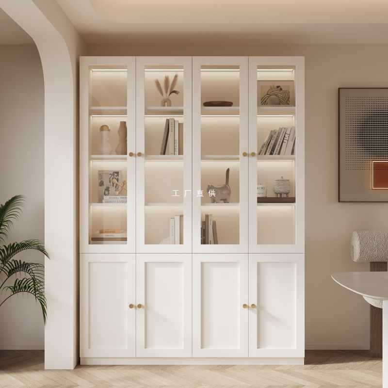 【廠家直銷✨】法式實木收納櫃 書櫃 展示櫃 玻璃門櫃 家用防塵儲物櫃 客廳白色書架