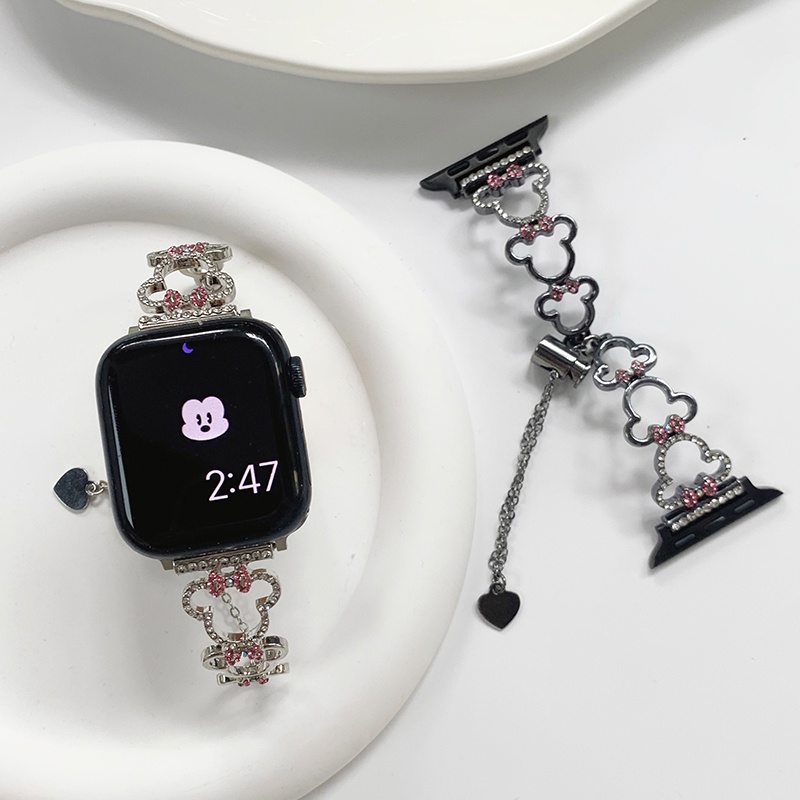 【現貨】Apple Watch 鏤空表帶 米妮貓錶帶 鑲鑽錶帶 S8 S7 S6 44mm 40mm 45mm 女士錶帶