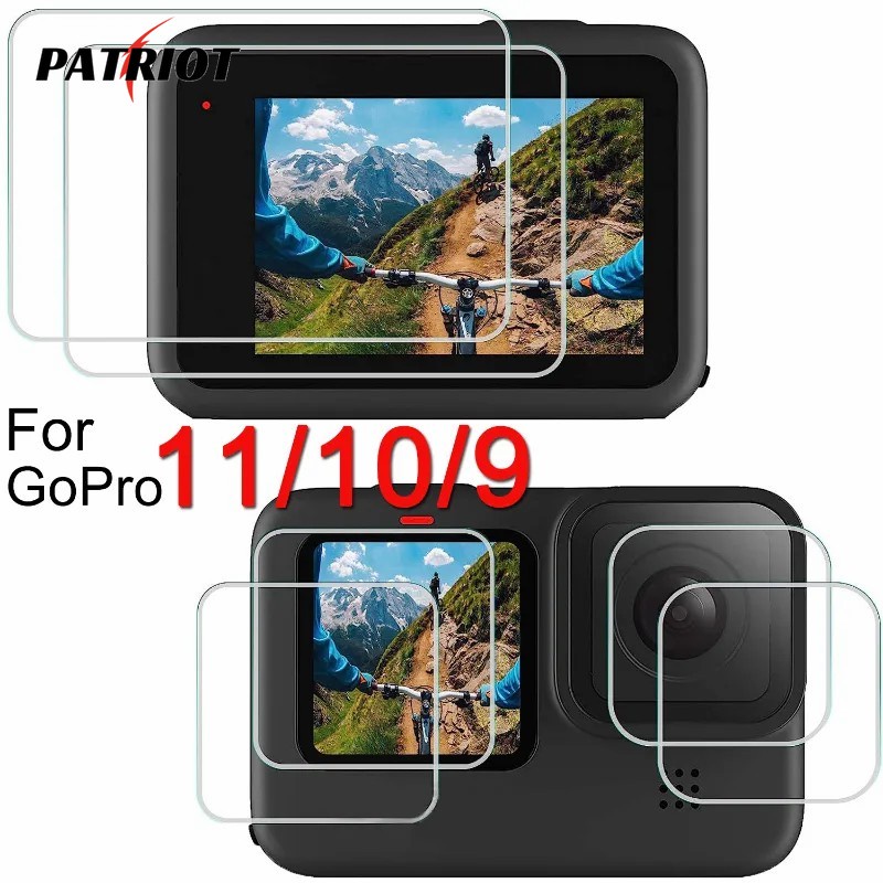 兼容 GoPro Hero 11/10/9 鋼化玻璃屏幕保護膜/防刮相機鏡頭膜/高清前置顯示屏黑色屏幕膜