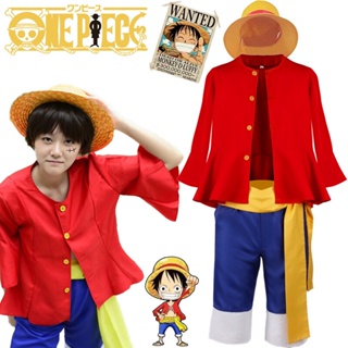 動漫海賊王 蒙奇·D·路飛角色扮演服裝成人兒童男孩路飛草帽上衣褲子套裝 航海王cosplay服装