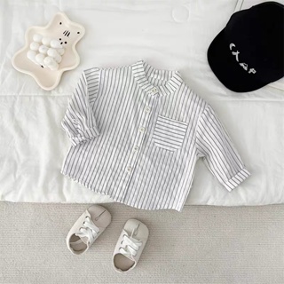 春季嬰兒襯衫條紋嬰兒男孩防曬襯衫長袖 0-2 歲