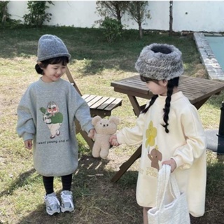 熱銷新款日韓韓版女童刷毛加厚長款大學T裙2023秋冬新款兒童洋裝寶寶保暖裙子