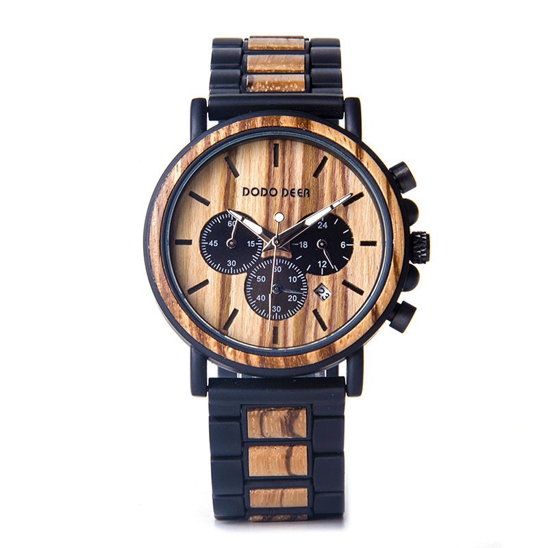【現貨】DODO DEER男士潮流木质纹理造型个性时尚商务石英指針日曆木頭錶帶簡約創意禮物復古手表