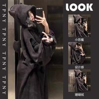 現貨.睡衣冬天 韓版小惡魔珊瑚絨睡衣女冬季刷毛加厚保暖法蘭絨ins風中長款連帽睡袍 睡衣裙性感睡衣 大尺碼睡衣 情侶睡衣