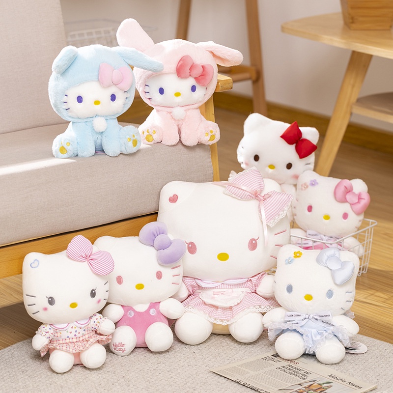 正版hello kitty公仔哈嘍kitty貓kt貓凱蒂貓娃娃毛絨玩具女生玩偶