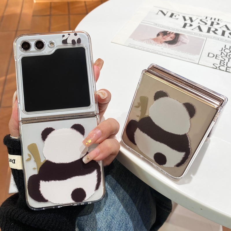 SAMSUNG 可愛的 Hello Panda 背面激光紙透明硬翻蓋手機殼適用於三星 Galaxy Z Flip 5 4