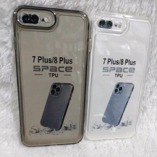 HITAM Space Tpu 手機殼適用於 Iphone 7 Plus 8 Plus 矽膠外殼黑色透明透明相機保護膜