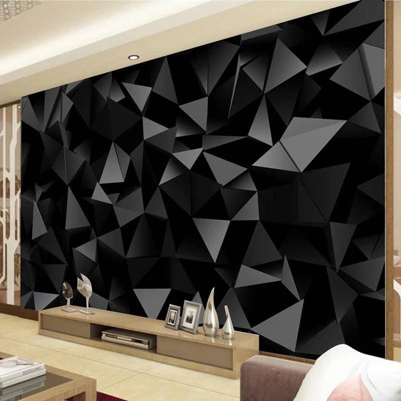 定制照片壁紙壁畫 3d 黑色三角形幾何圖案客廳電視背景牆紙家居裝飾貼紙