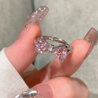 粉鑽蝴蝶結戒指女簡約可愛可調節尺寸開口戒指