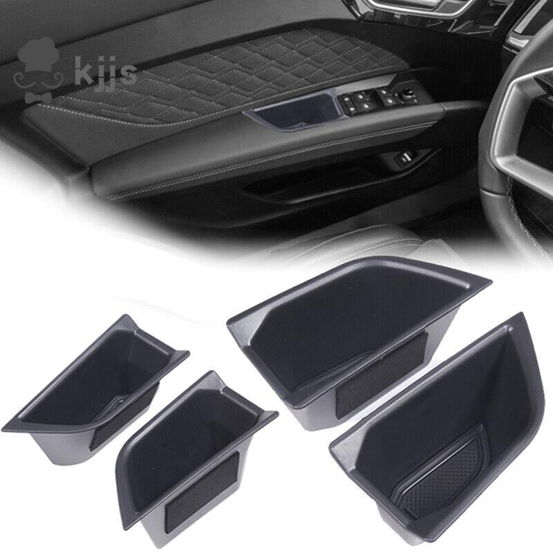 4 件套車門儲物盒,門把手儲物盒托盤插入配件黑色 ABS 汽車用品適用於奧迪 Q4 E-Tron 2022 2023(前