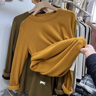 【🎈棉花糖大尺碼】M-4XL 大尺碼內搭打底衫胖mm韓版純色洋氣圓領螺紋加薄絨長袖T恤上衣