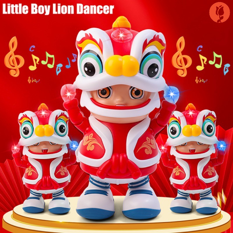 搞笑電動搖擺舞獅男孩公仔/中國風音樂燈光玩具春節新年派對兒童玩俱生日禮物